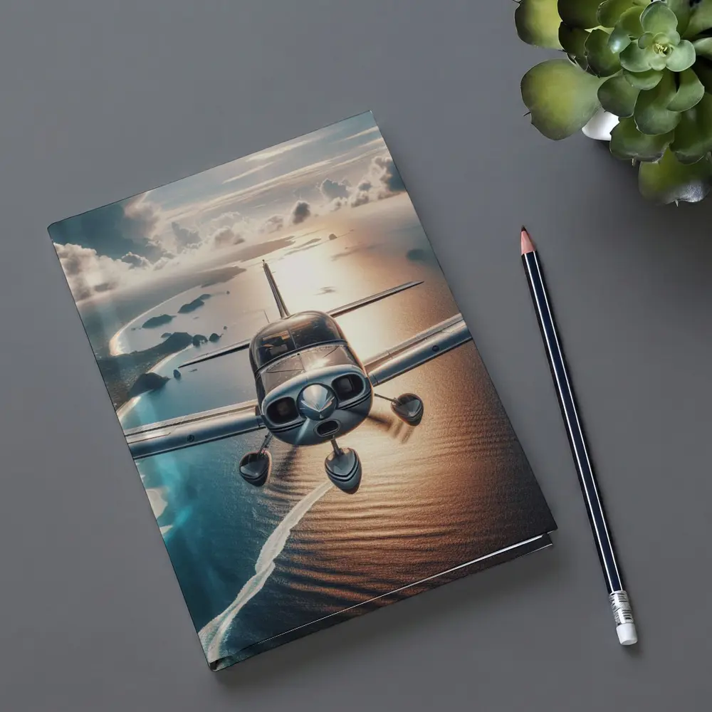 Small Plane Flying Over Coastal Waters – Notebooks