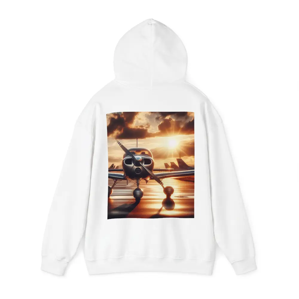 Small Propeller Plane Golden Sunset Tarmac – Hoodies