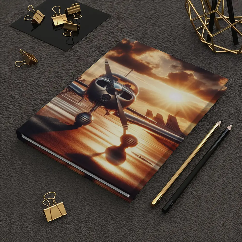 Small Propeller Plane Golden Sunset Tarmac – Notebooks