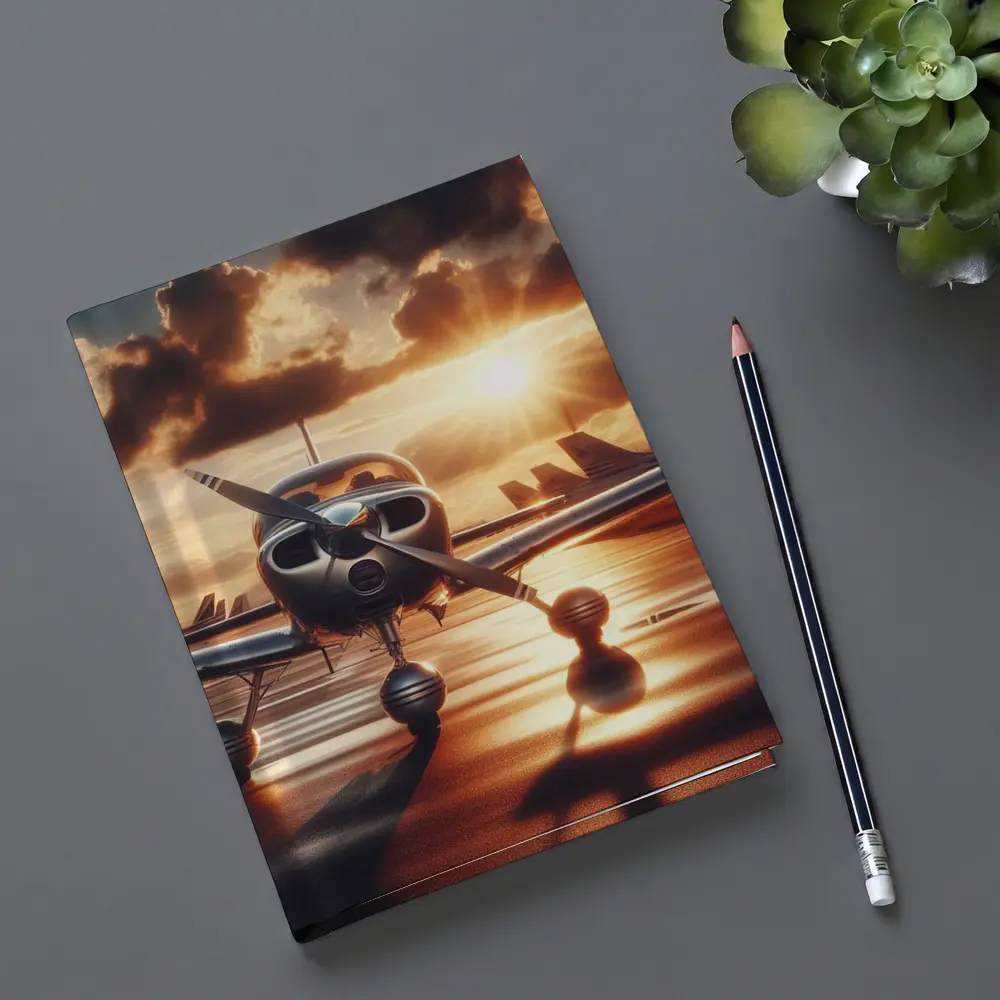 Small Propeller Plane Golden Sunset Tarmac – Notebooks