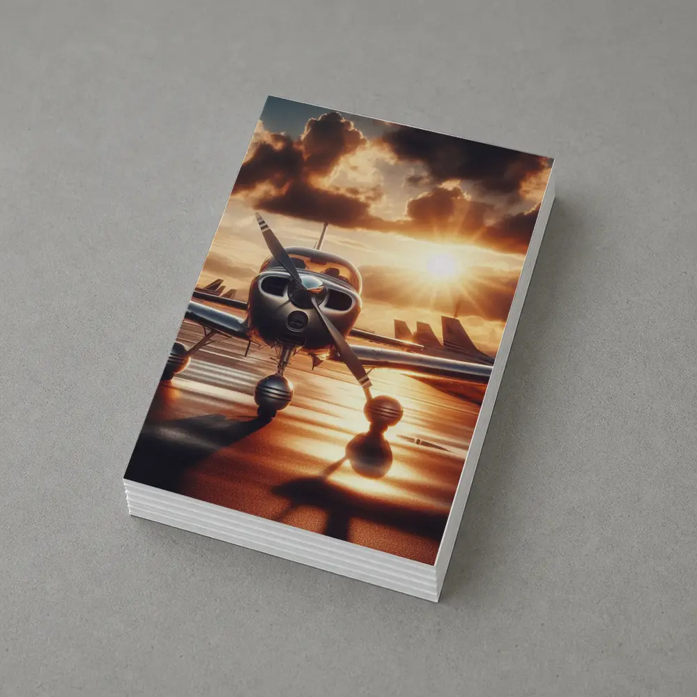 Small Propeller Plane Golden Sunset Tarmac – Postcards