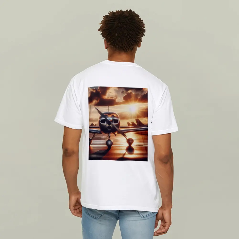 Small Propeller Plane Golden Sunset Tarmac – T-Shirts