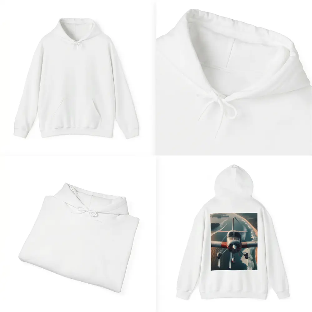 Small Plane Flying Over Coastal Waters – Hoodies