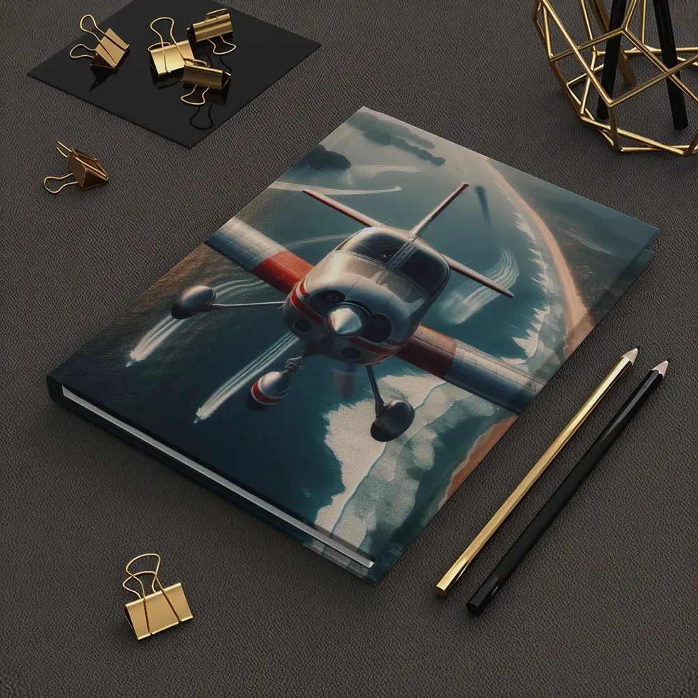 Small Plane Flying Over Coastal Waters – Notebooks
