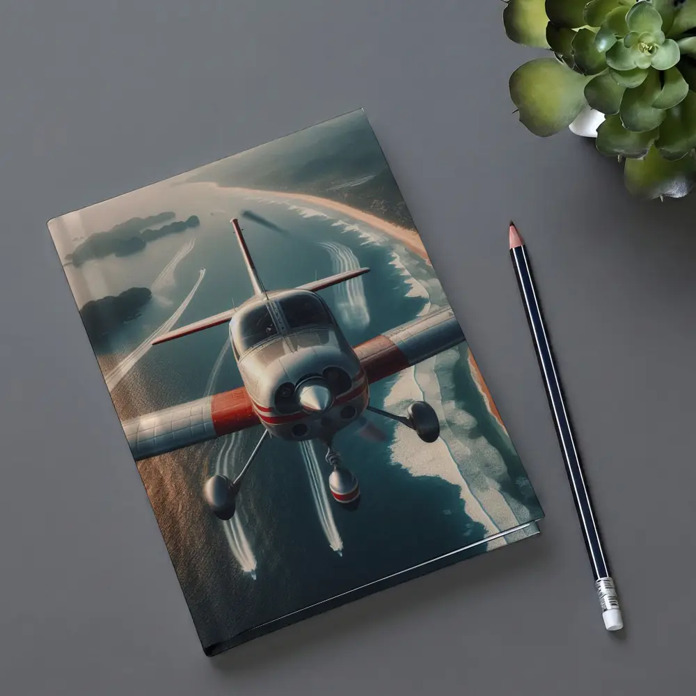 Small Plane Flying Over Coastal Waters – Notebooks