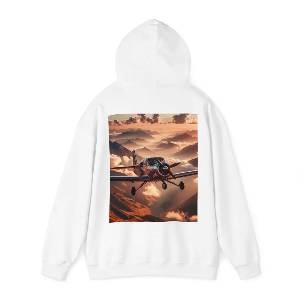 Propeller Plane Flying Over Mountain Sunset – Hoodies