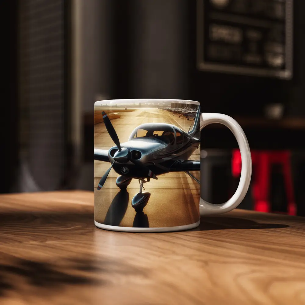 Sleek Private Propeller Plane On Sunny Tarmac – Mugs
