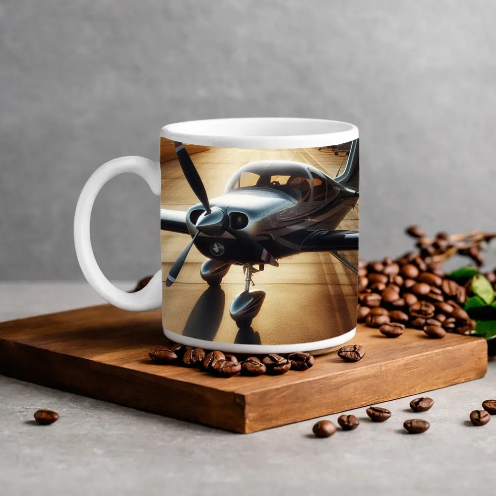 Sleek Private Propeller Plane On Sunny Tarmac – Mugs