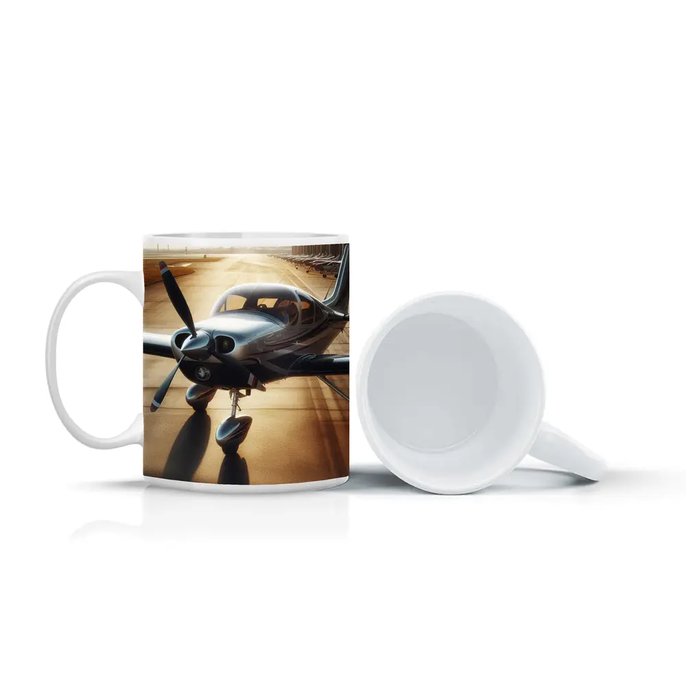 Sleek Private Propeller Plane On Sunny Tarmac – Mugs