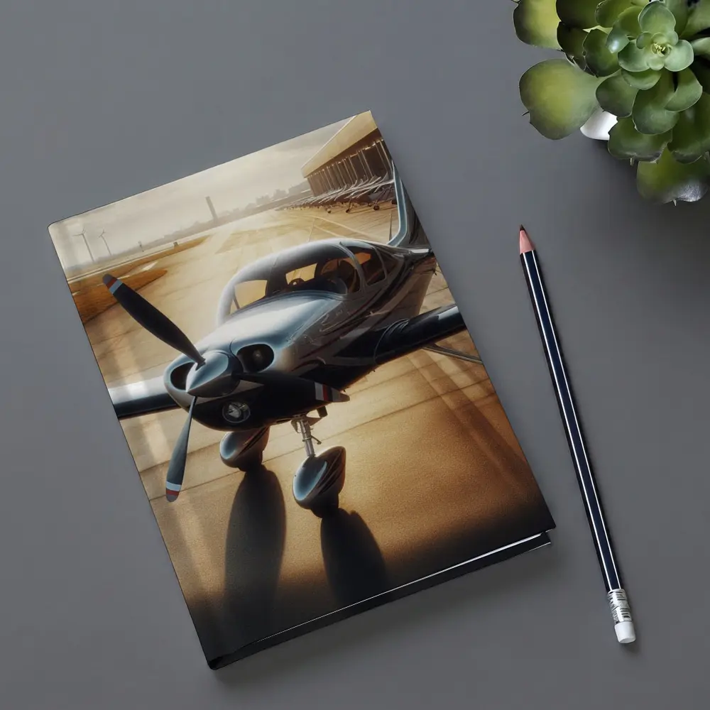 Sleek Private Propeller Plane On Sunny Tarmac – Notebooks