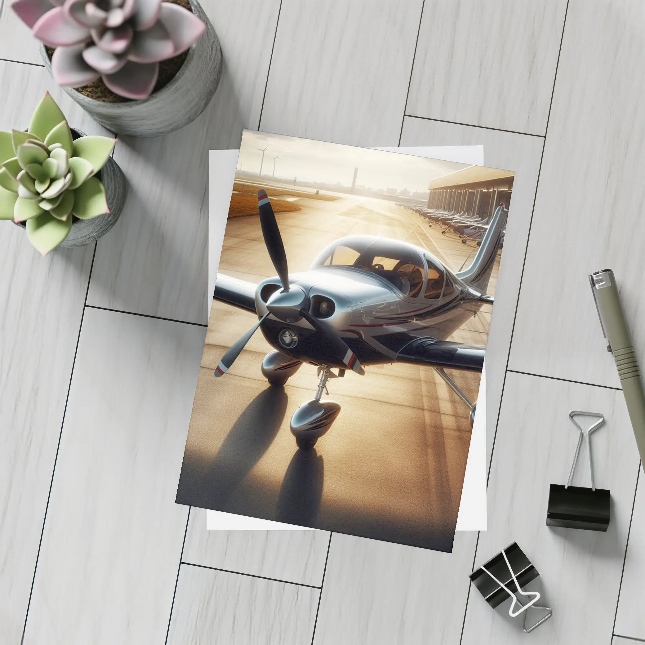Sleek Private Propeller Plane On Sunny Tarmac – Postcards