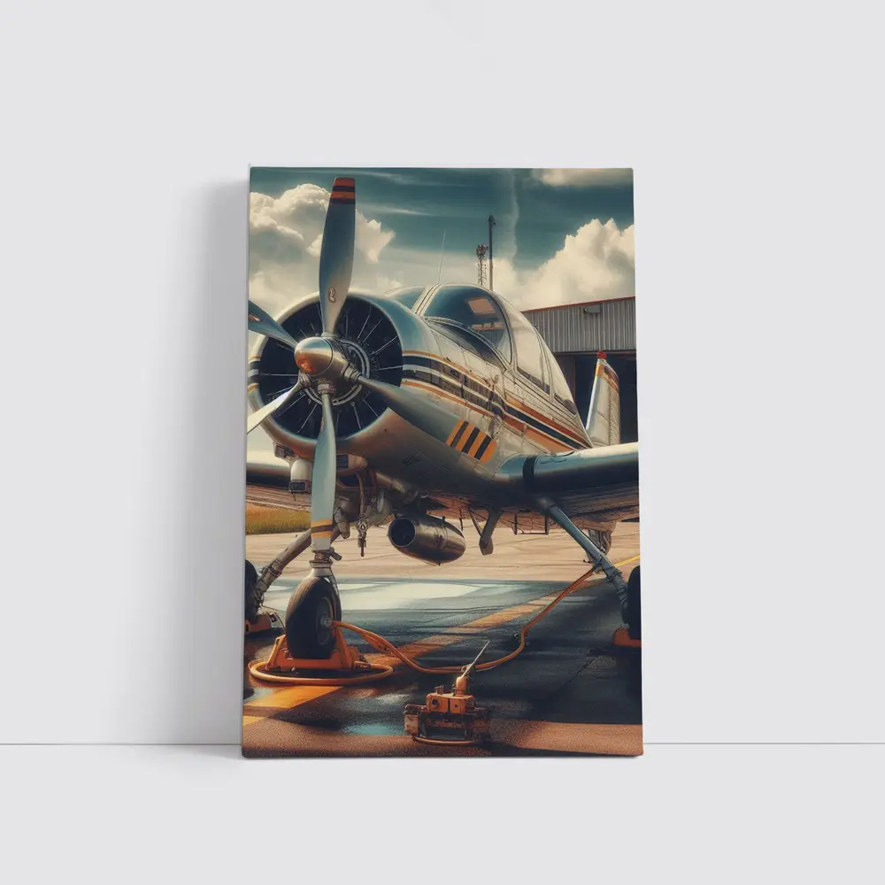 Vintage Propeller Plane Parked At Airfield – Wall Art