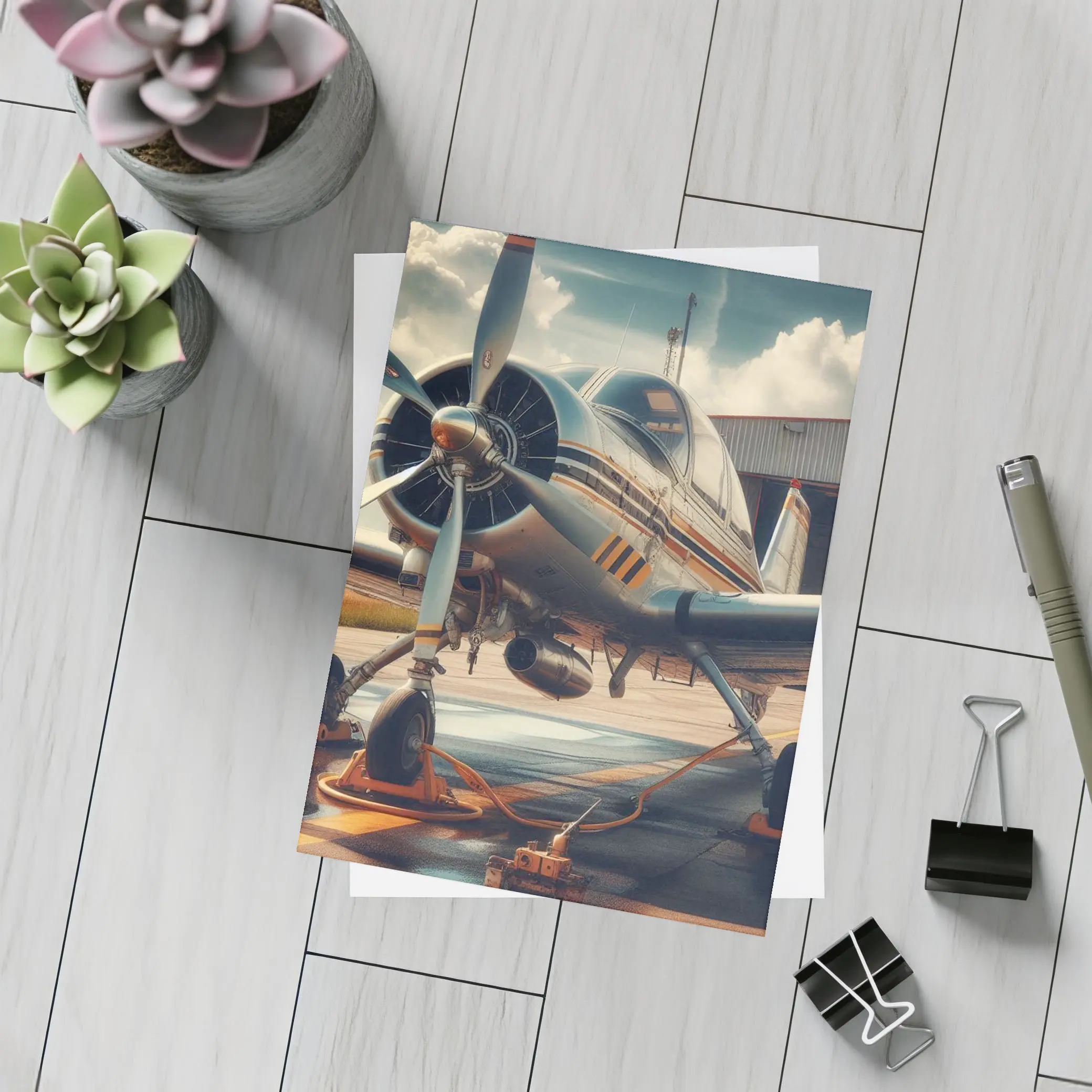 Vintage Propeller Plane Parked At Airfield – Postcards