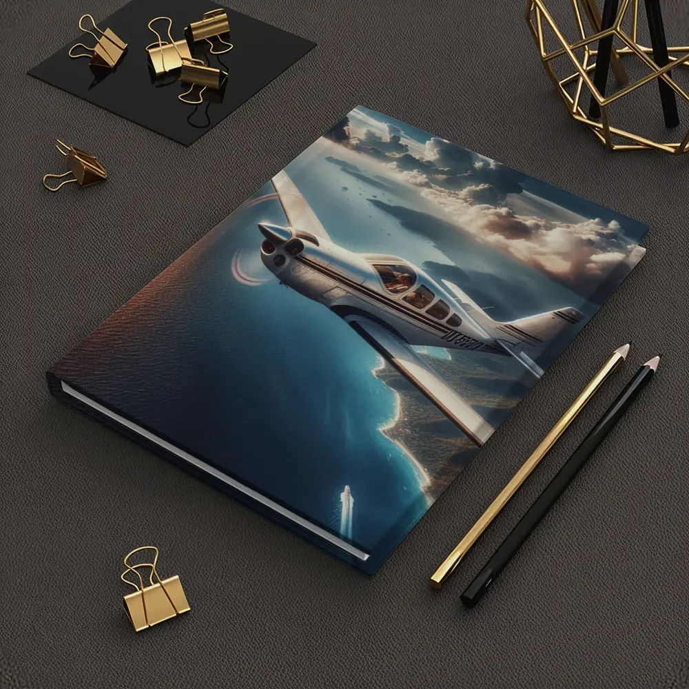 Small Propeller Plane Flying Over Coastal Islands – Notebooks