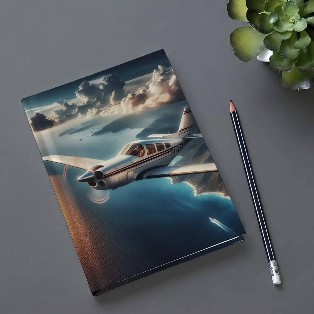Small Propeller Plane Flying Over Coastal Islands – Notebooks