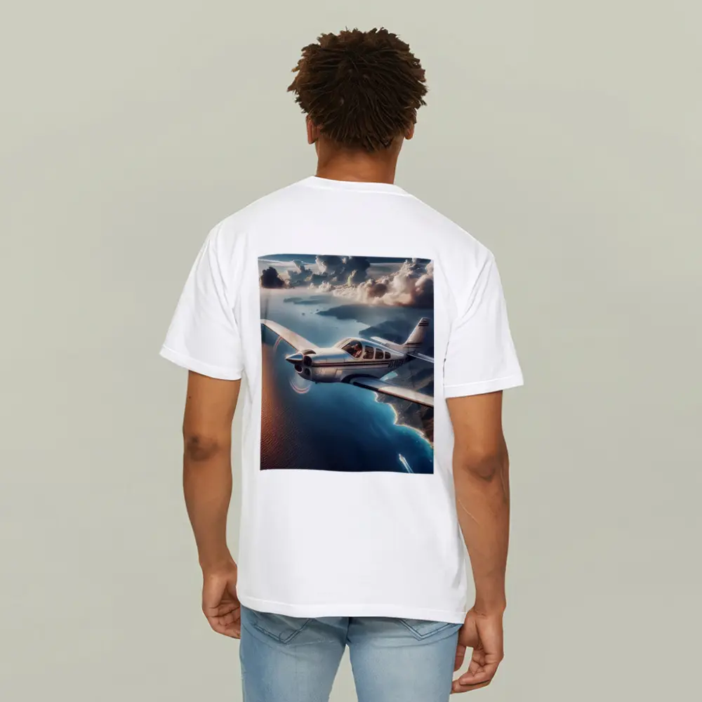 Small Propeller Plane Flying Over Coastal Islands – T-Shirts