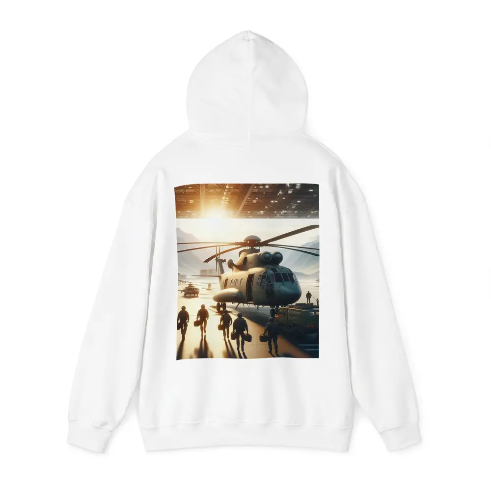 Military Helicopter Crew Hangar Sunlight Scene – Hoodies