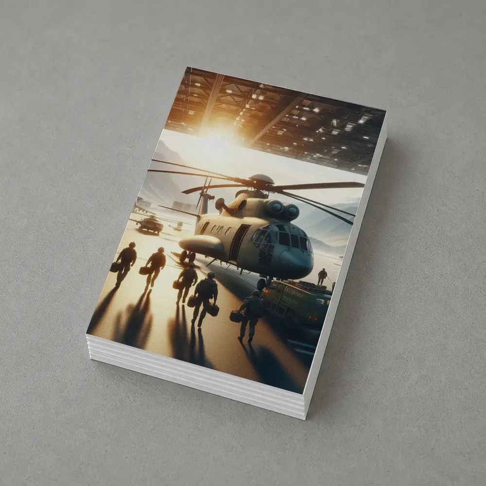 Military Helicopter Crew Hangar Sunlight Scene – Postcards