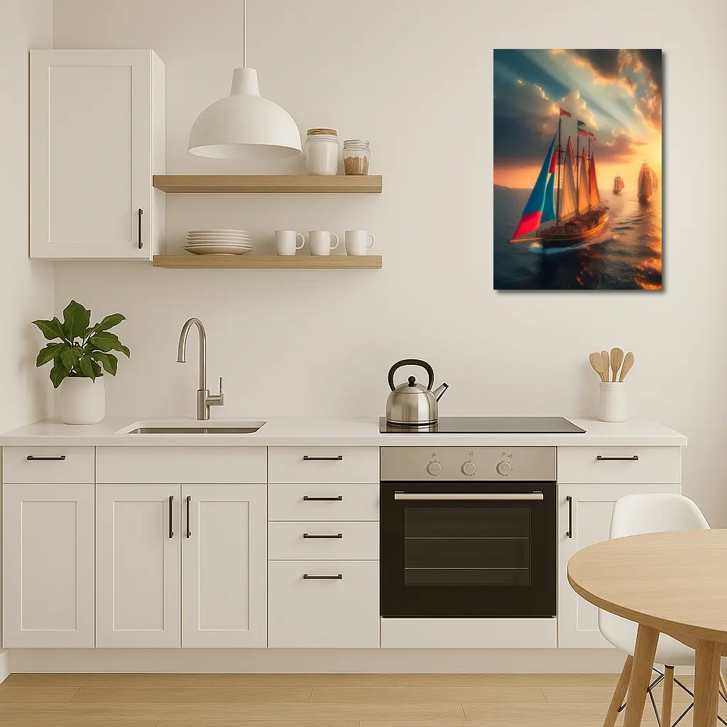Sailing Ships At Golden Sunset Ocean – Wall Art
