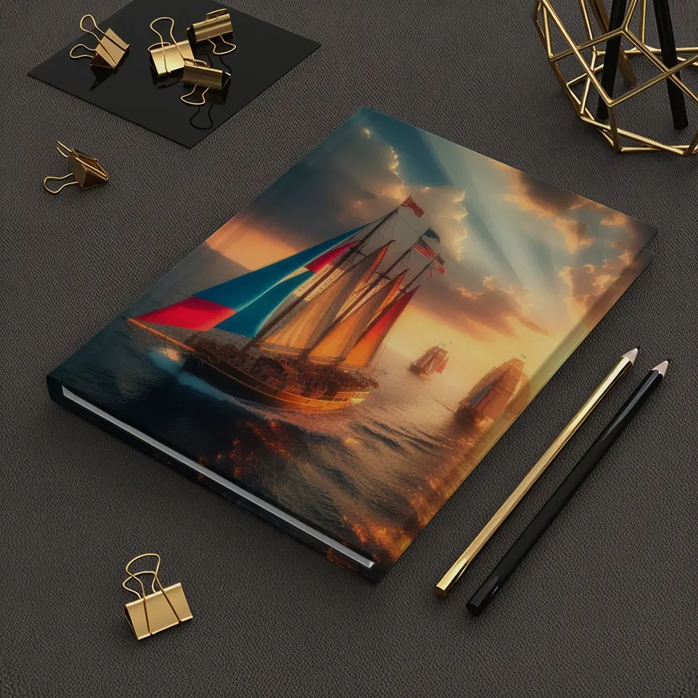 Sailing Ships At Golden Sunset Ocean – Notebooks