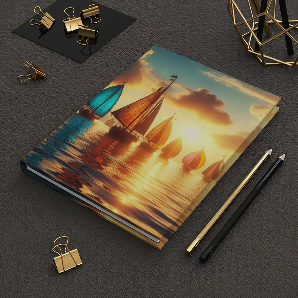 Colorful Sailboats Golden Sunset Ocean Scene – Notebooks