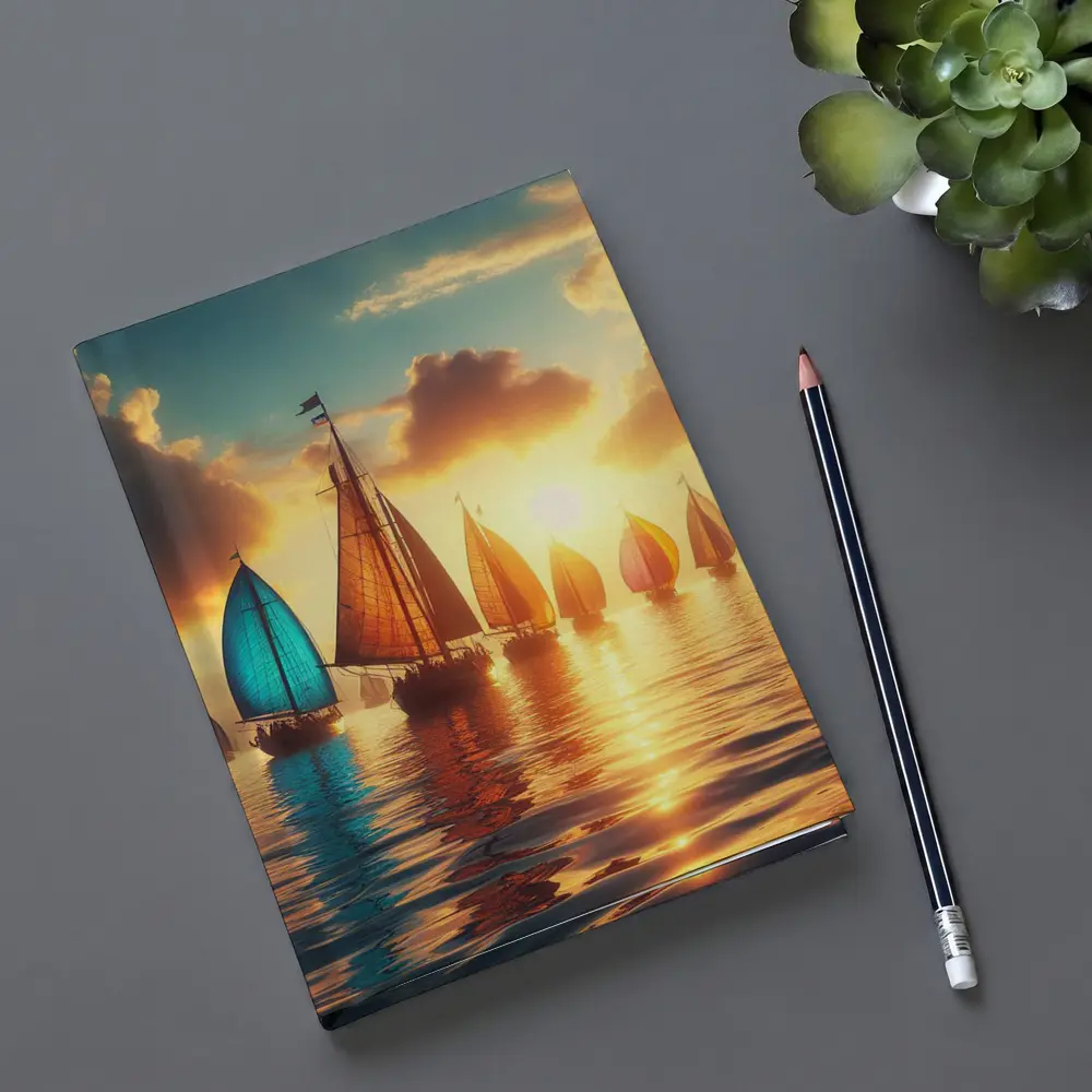 Colorful Sailboats Golden Sunset Ocean Scene – Notebooks
