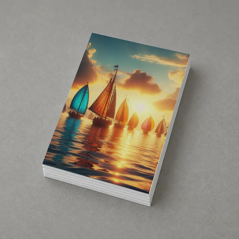 Colorful Sailboats Golden Sunset Ocean Scene – Postcards