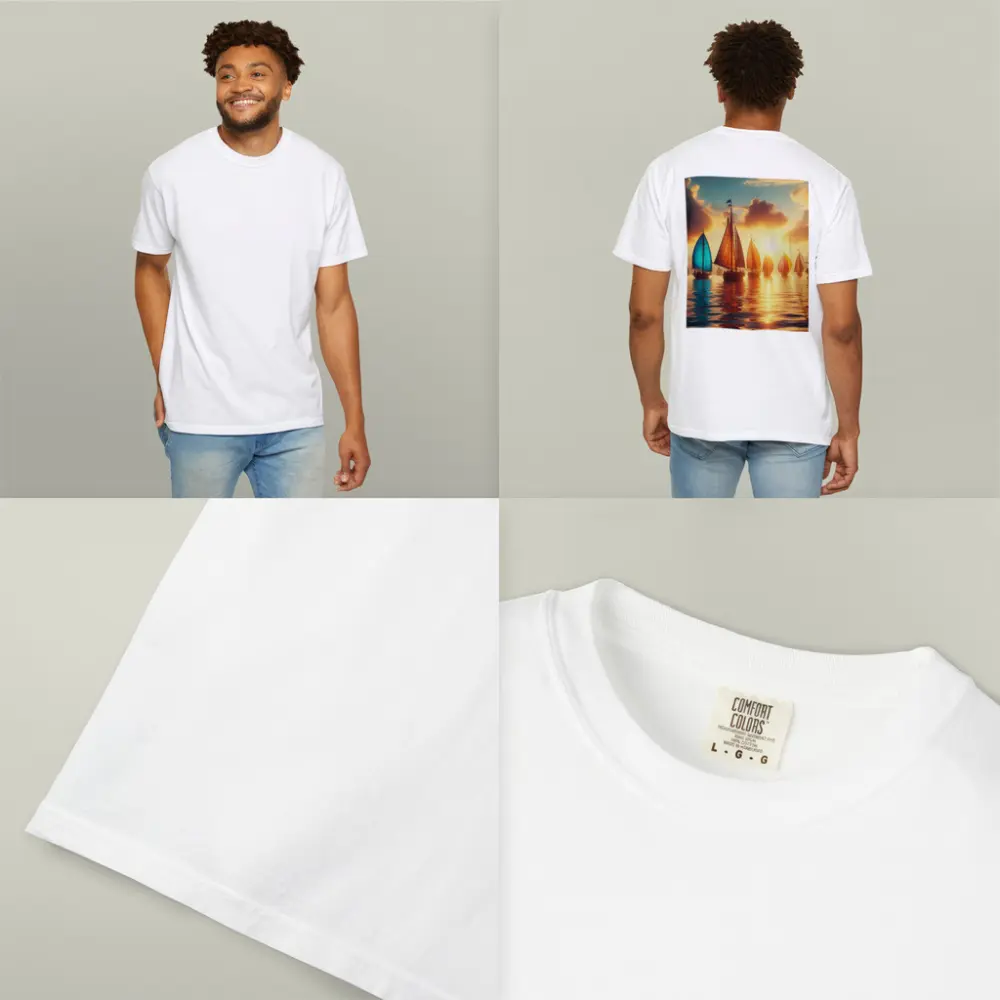 Colorful Sailboats Golden Sunset Ocean Scene – T-Shirts