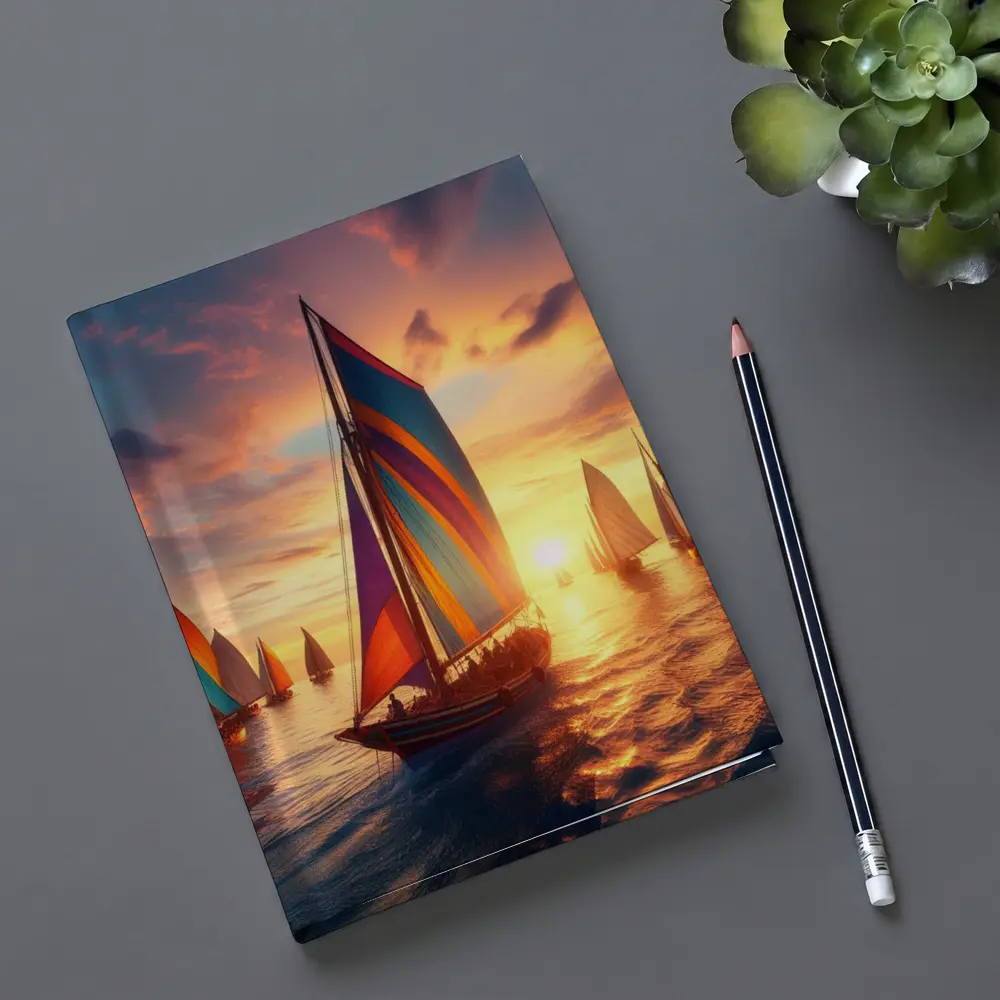 Colorful Sailboats Racing at Golden Sunset – Notebooks