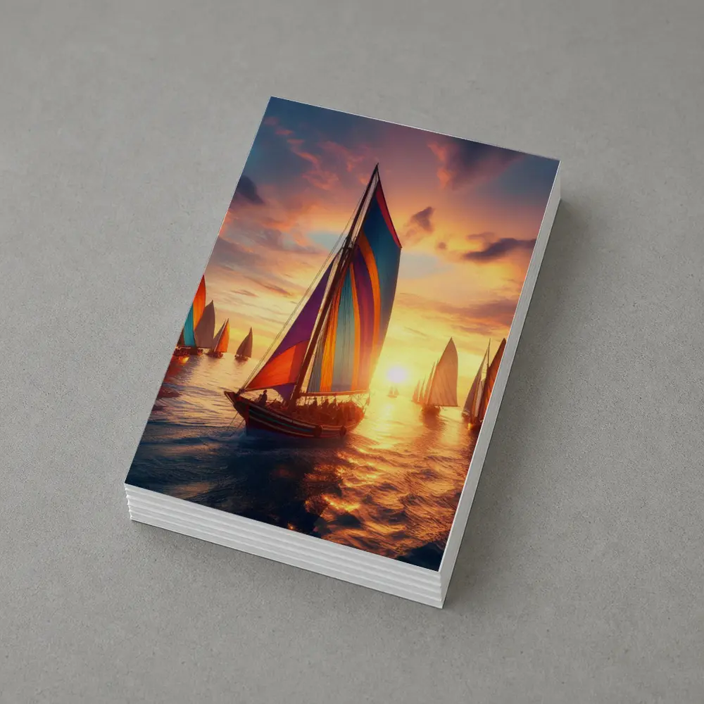 Colorful Sailboats Racing at Golden Sunset – Postcards