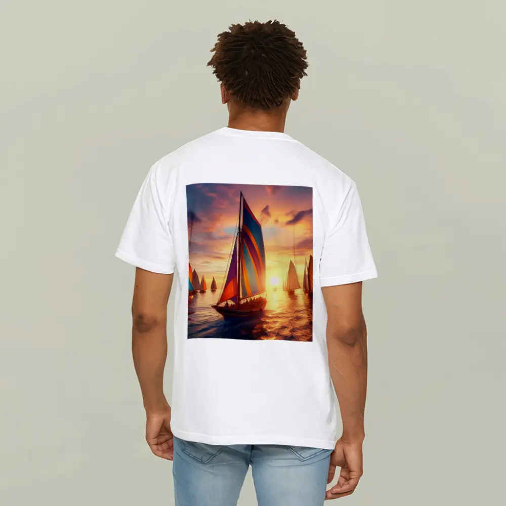 Colorful Sailboats Racing at Golden Sunset – T-Shirts
