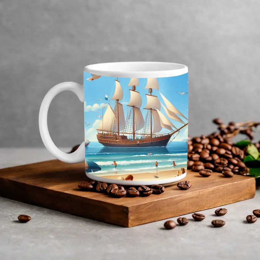 Kids Playing Beach Tall Ship Summer – Mugs