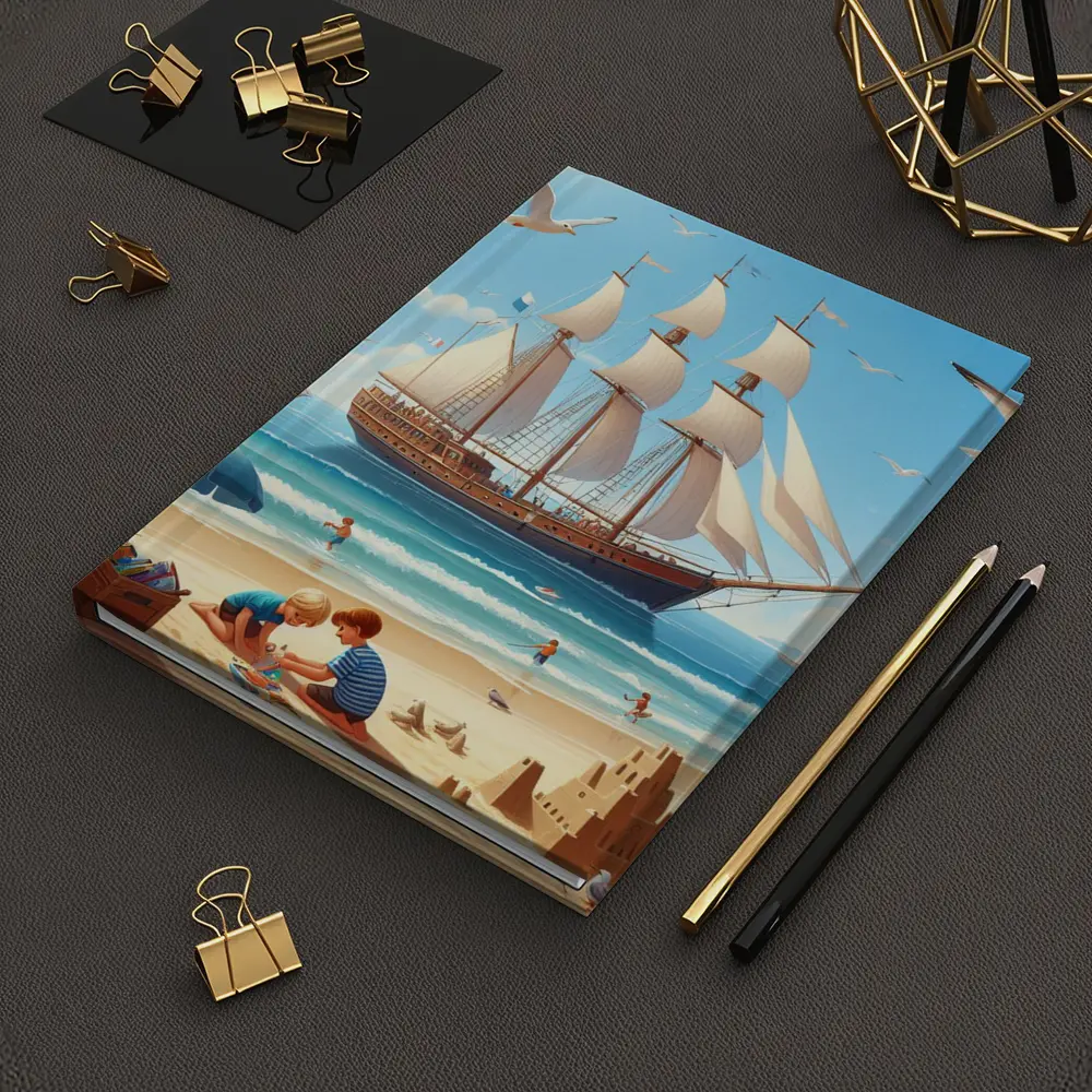 Kids Playing Beach Tall Ship Summer – Notebooks