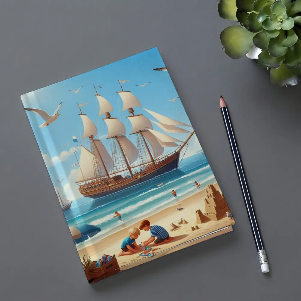 Kids Playing Beach Tall Ship Summer – Notebooks