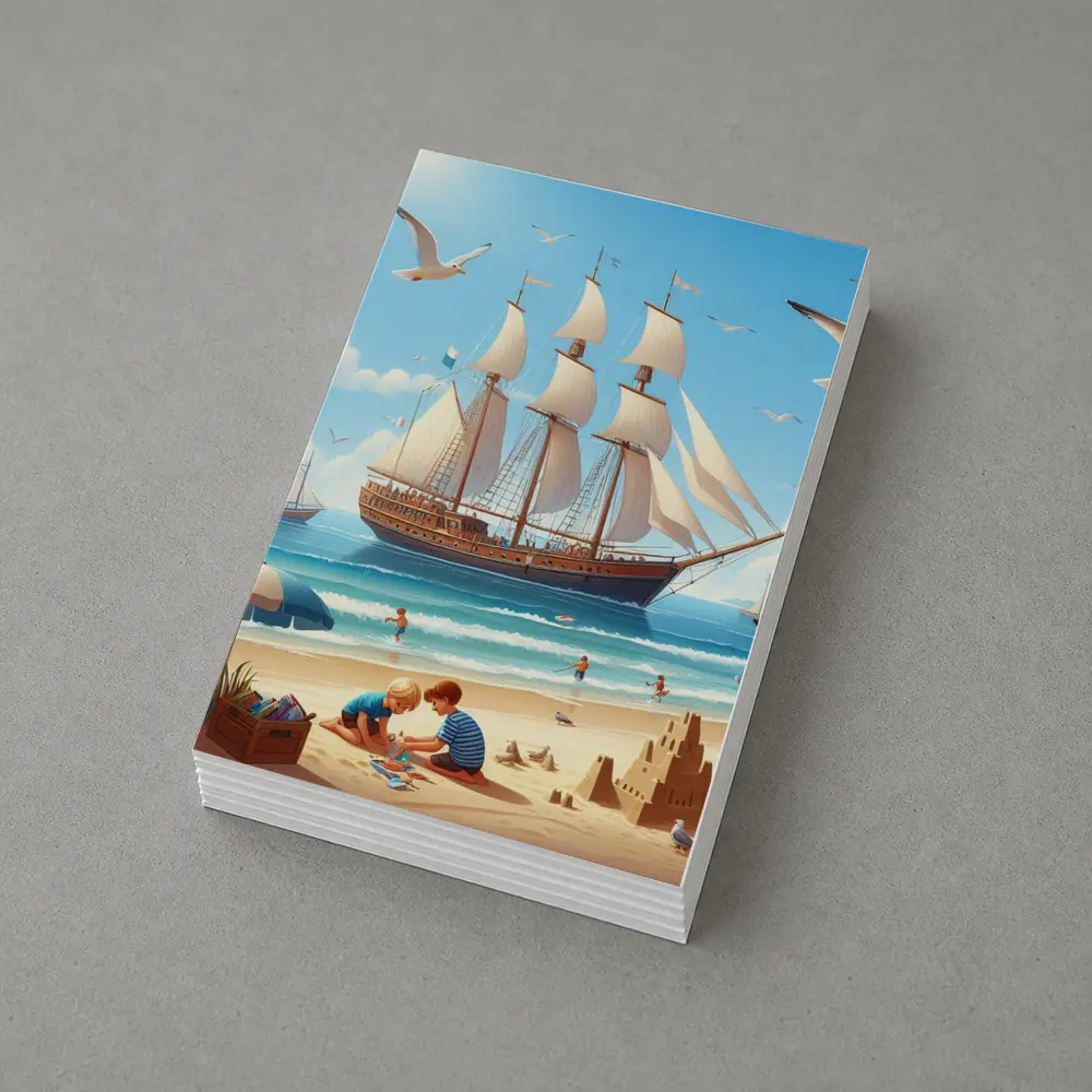 Kids Playing Beach Tall Ship Summer – Postcards