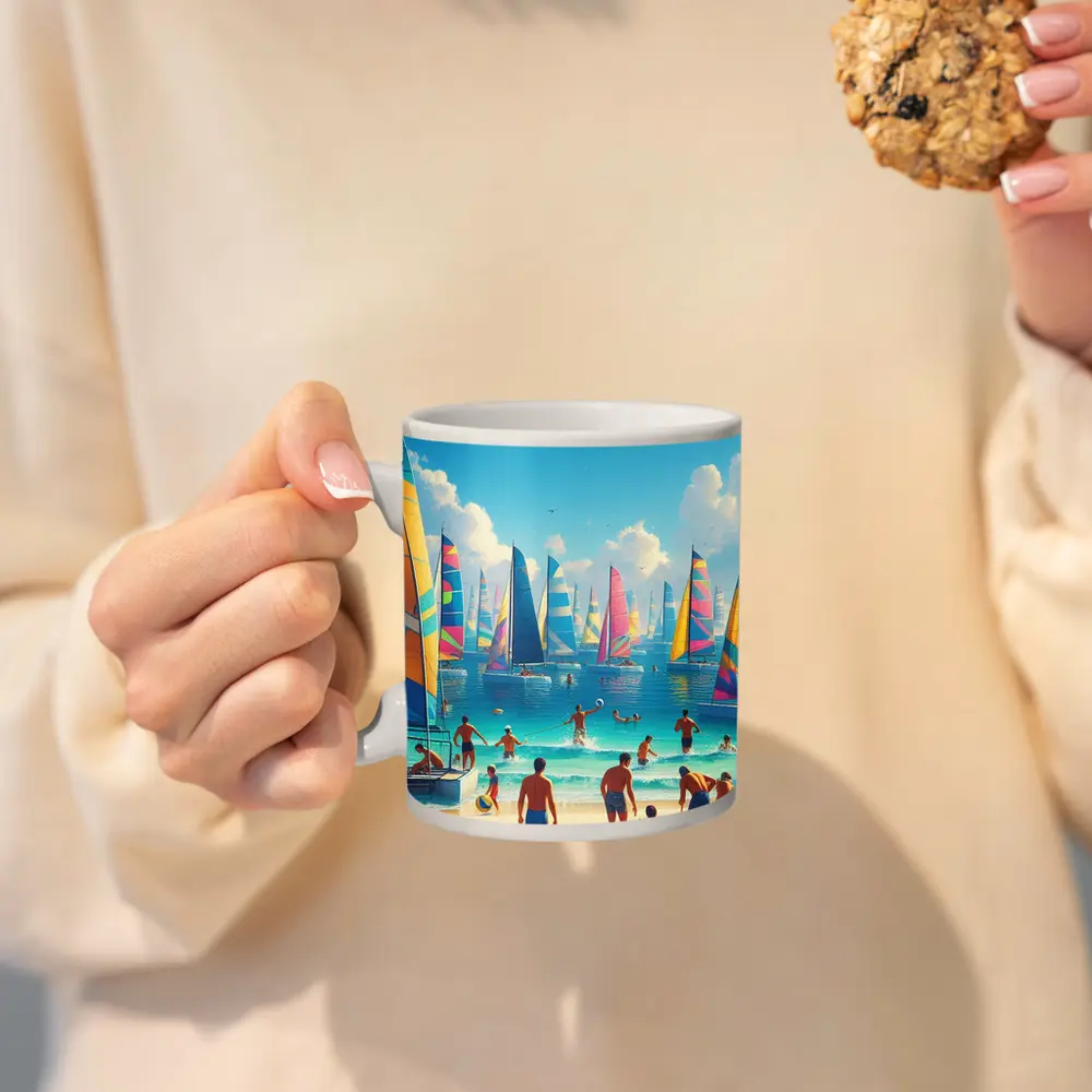 Colorful Sailboats Beach Summer Vacation Scene – Mugs