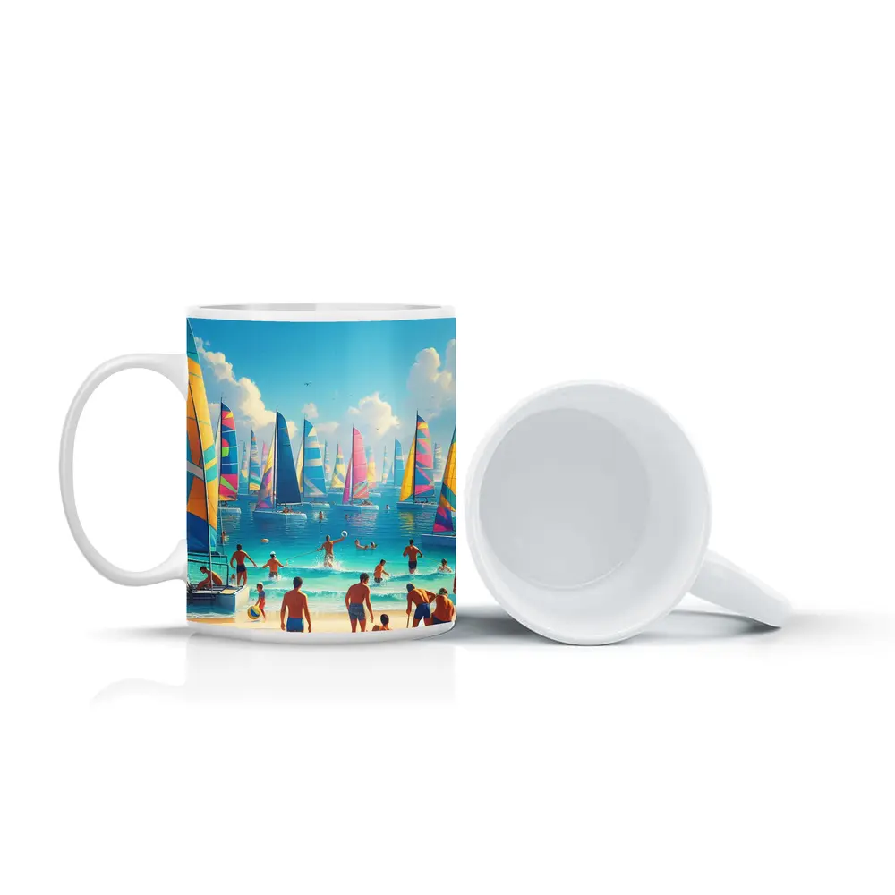 Colorful Sailboats Beach Summer Vacation Scene – Mugs