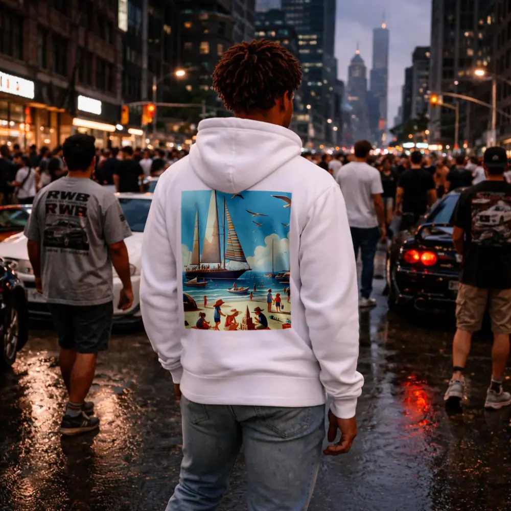 Summer Beach Day Sailboats Illustration Art – Hoodies