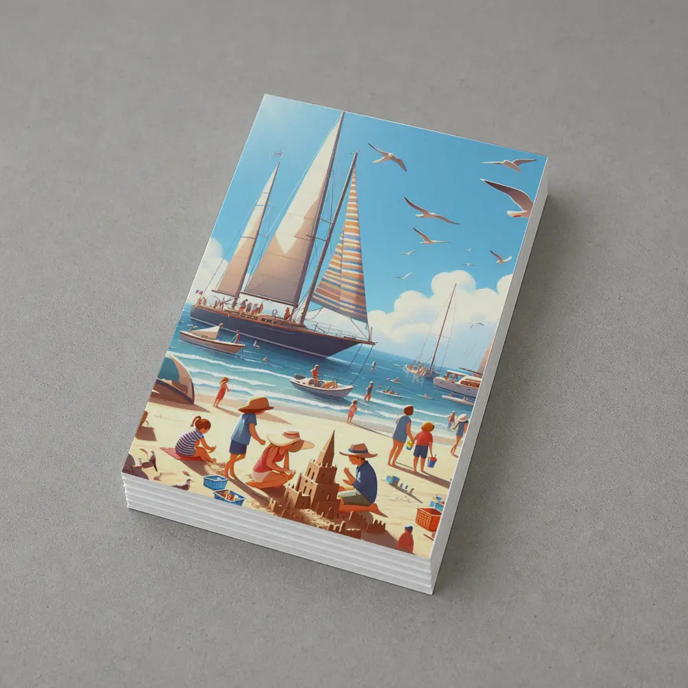 Summer Beach Day Sailboats Illustration Art – Postcards