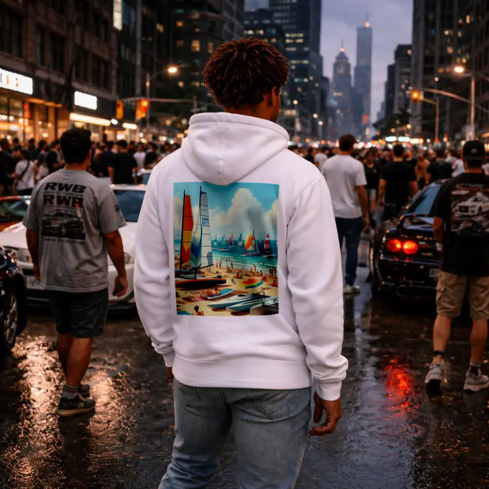 Sunny Beach Sailboats Colorful Summer Ocean Scene – Hoodies
