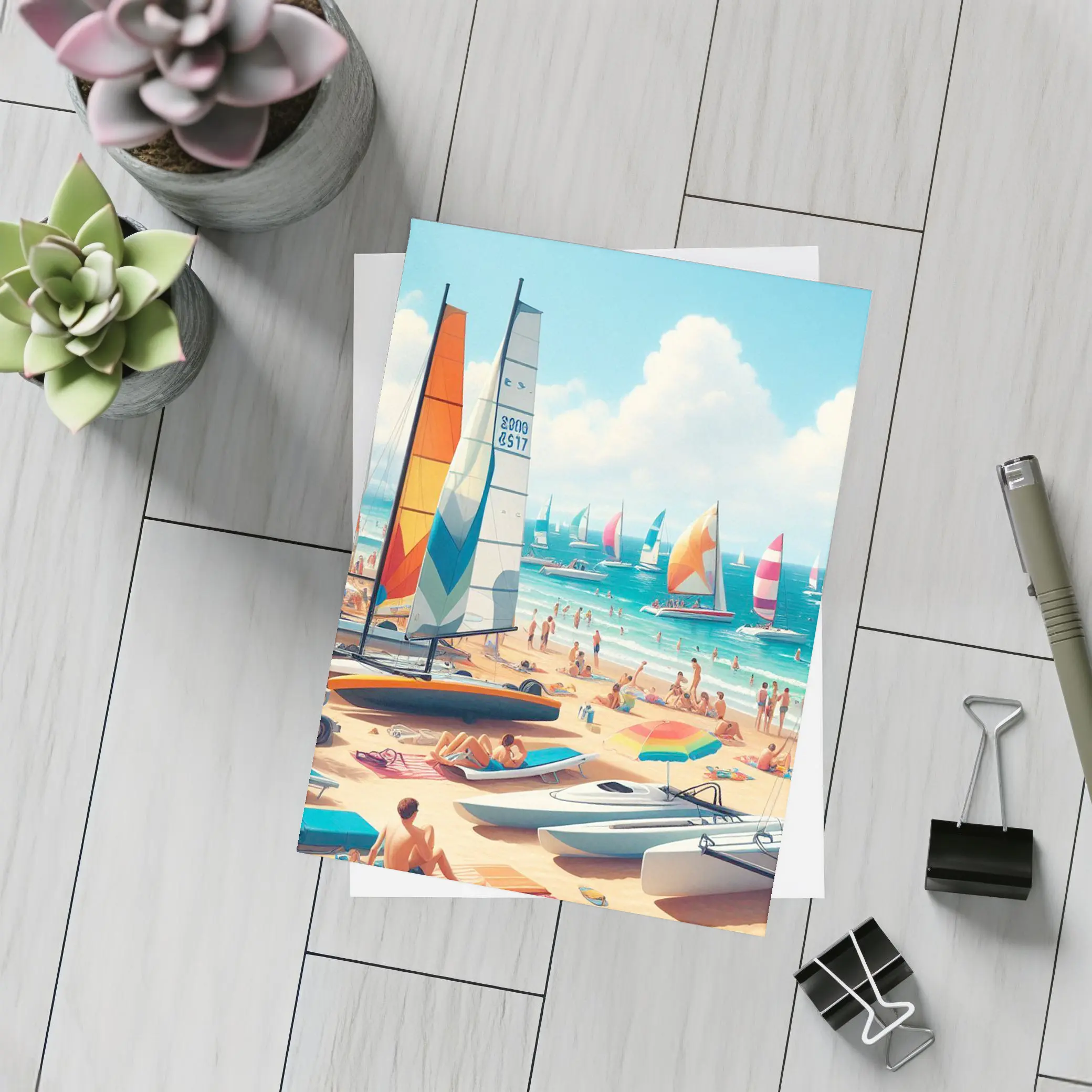 Sunny Beach Sailboats Colorful Summer Ocean Scene – Postcards