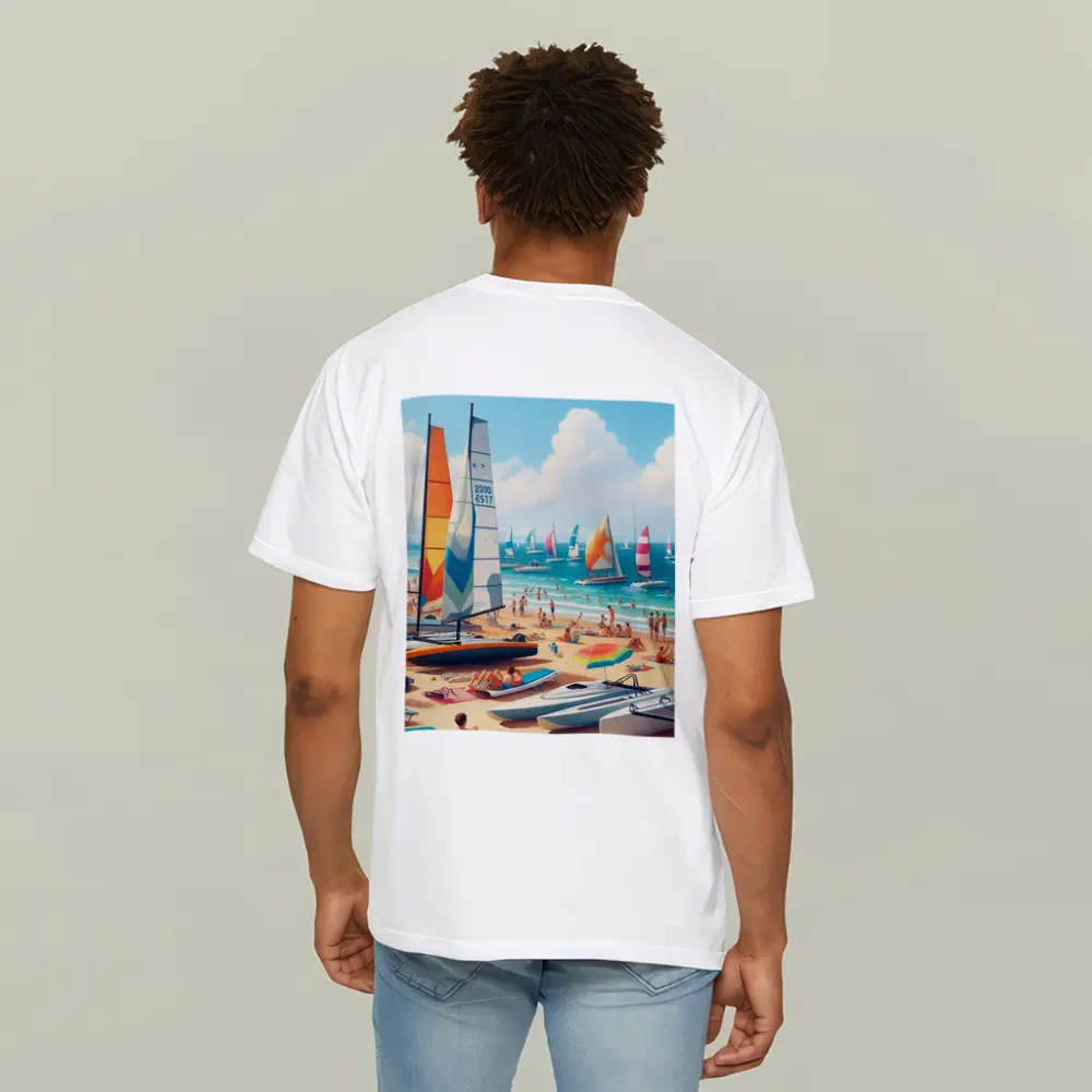 Sunny Beach Sailboats Colorful Summer Ocean Scene – T-Shirts