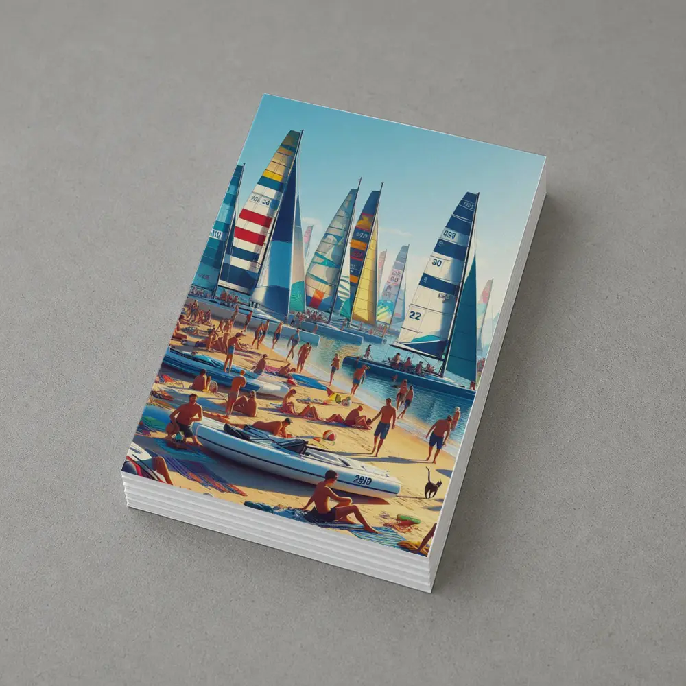 Colorful Sailboats Busy Summer Beach Scene – Postcards