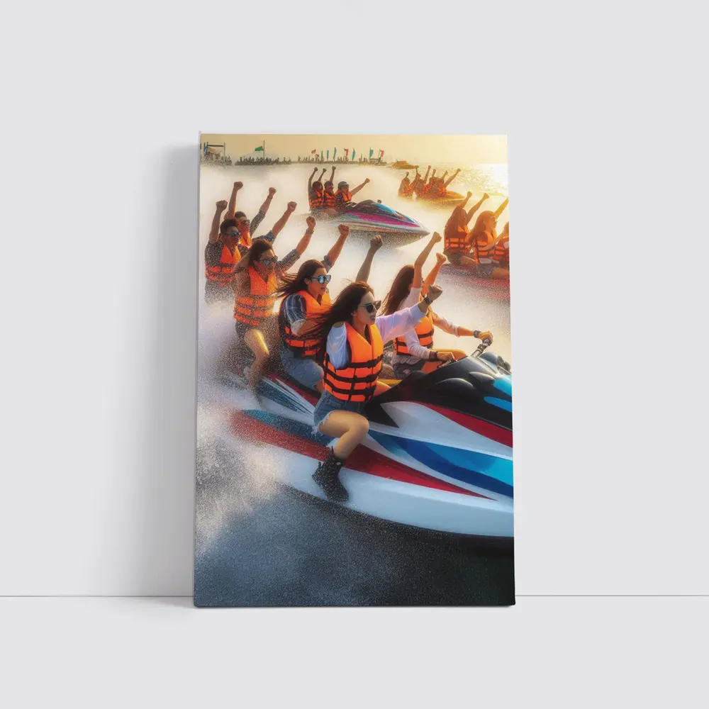 Women Riding Jet Skis Ocean Sunset Scene – Wall Art