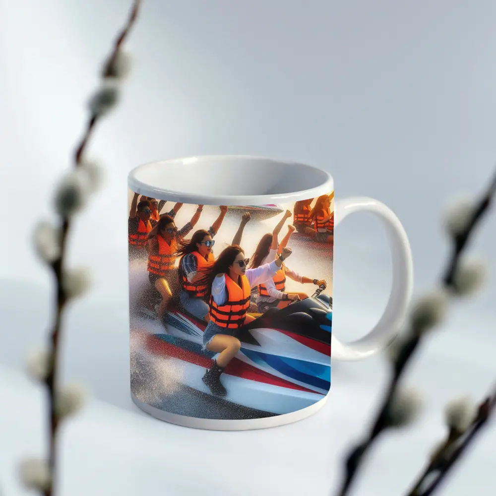 Women Riding Jet Skis Ocean Sunset Scene – Mugs