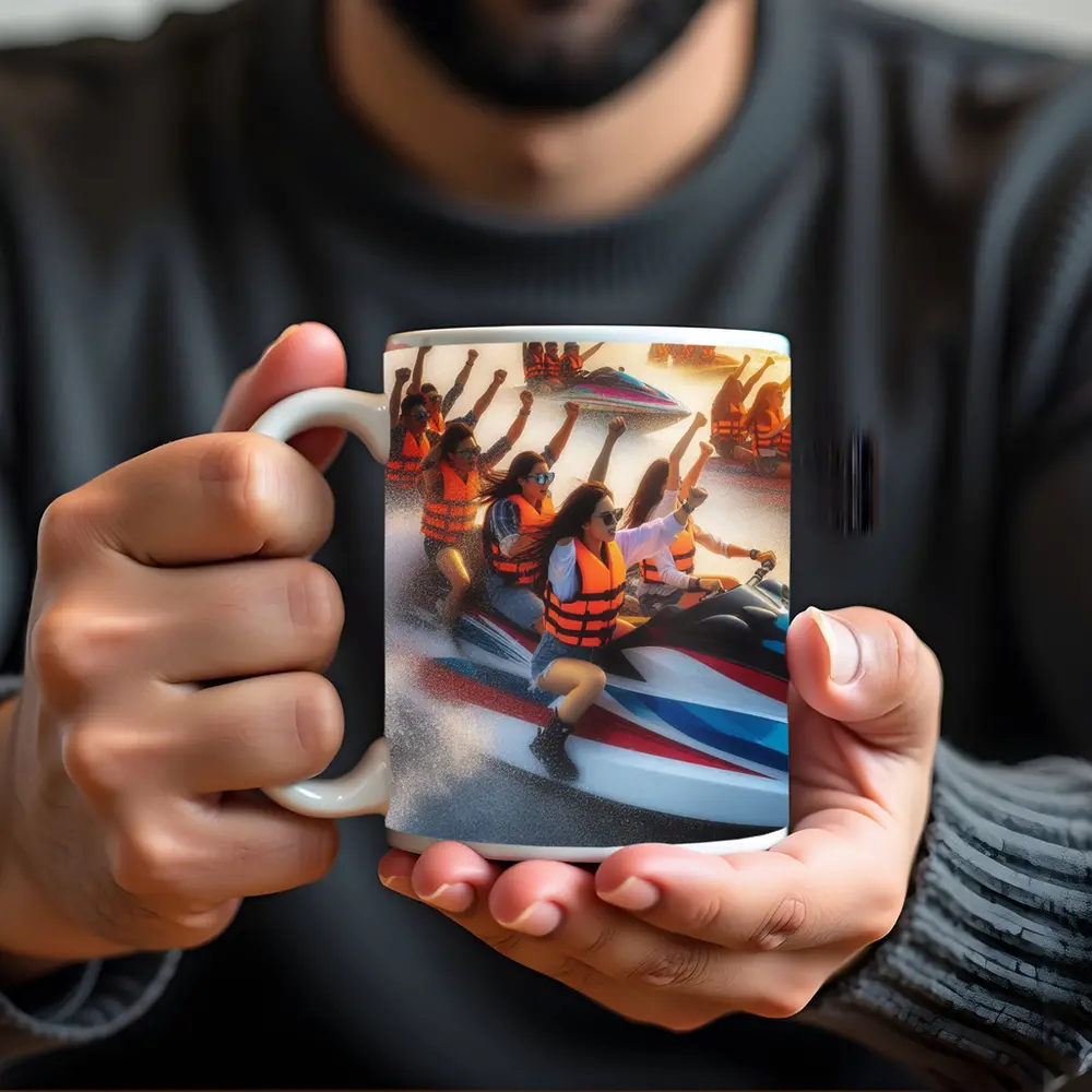 Women Riding Jet Skis Ocean Sunset Scene – Mugs