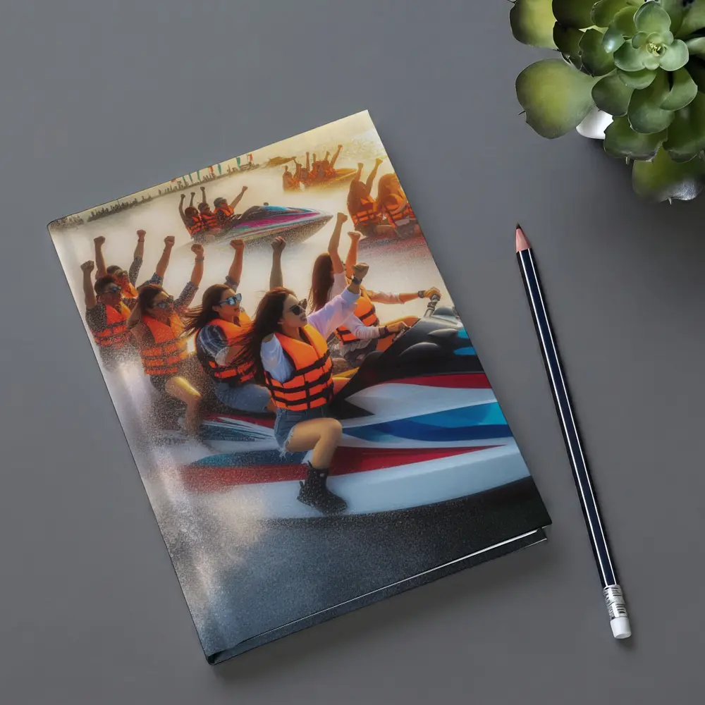 Women Riding Jet Skis Ocean Sunset Scene – Notebooks