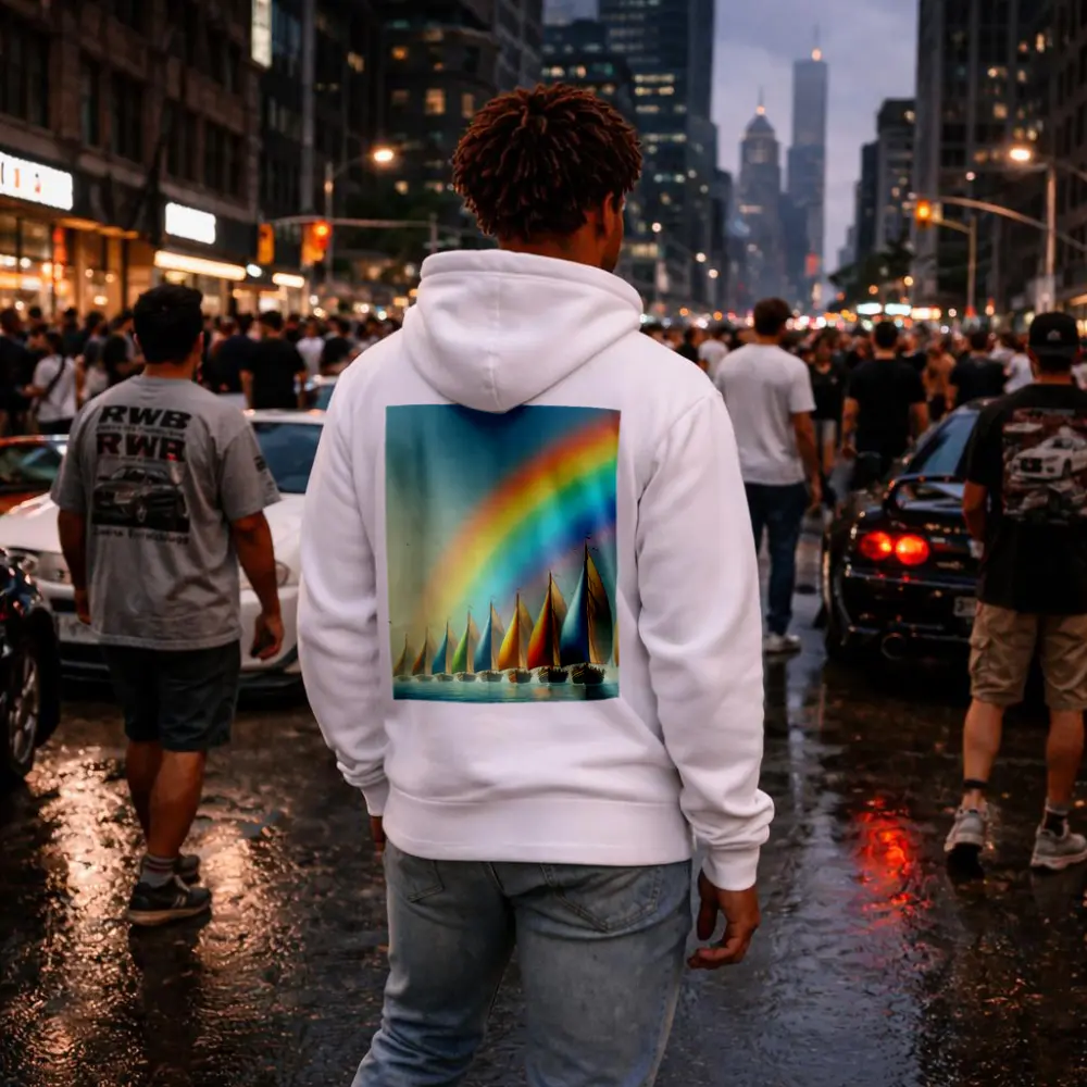 Colorful Sailboats Racing Under Rainbow Sky – Hoodies