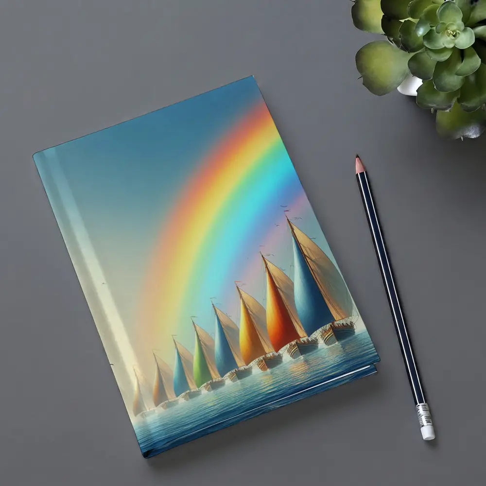 Colorful Sailboats Racing Under Rainbow Sky – Notebooks