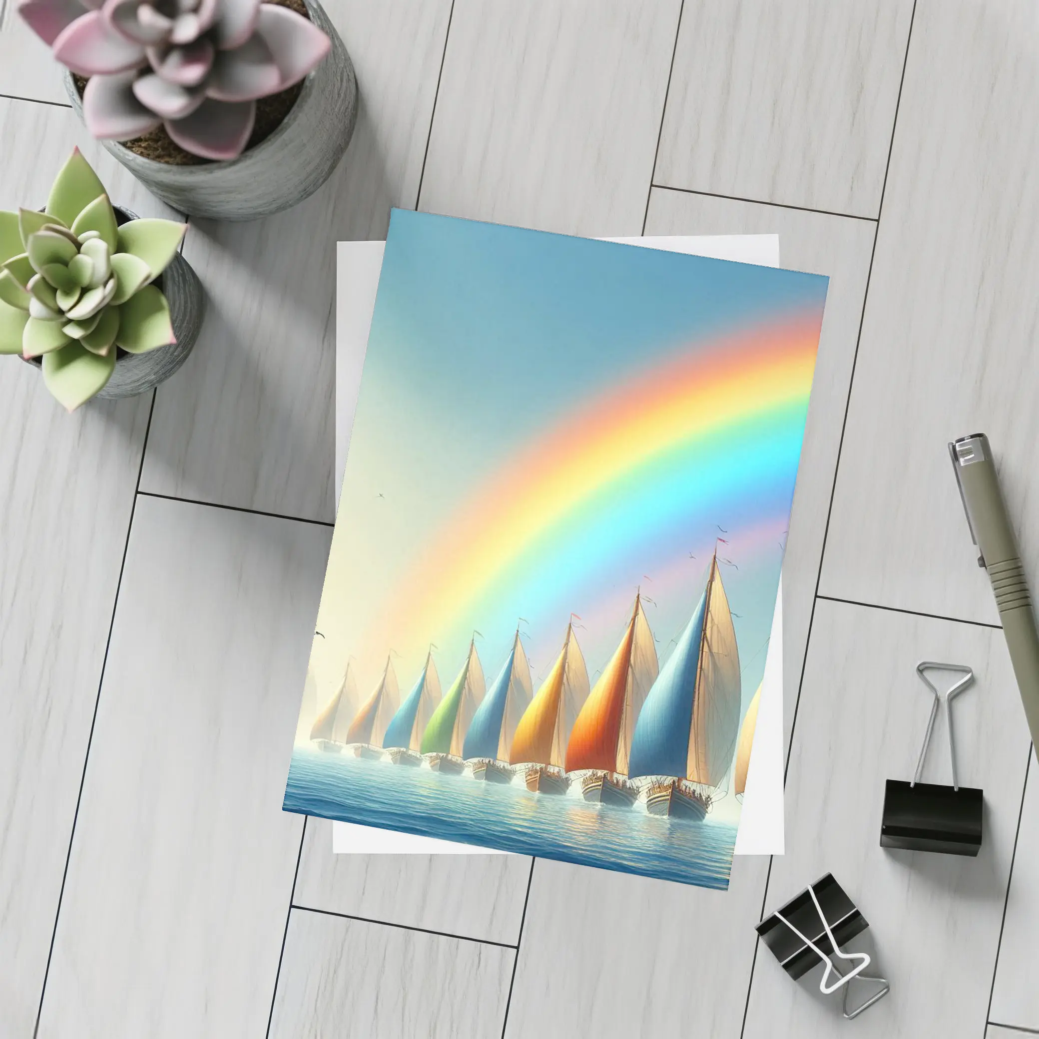 Colorful Sailboats Racing Under Rainbow Sky – Postcards